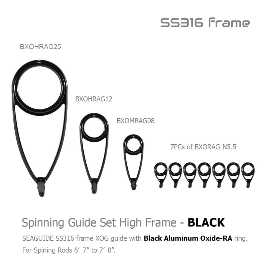 Seaguide Spinning High Frame Guide Set 7'0" Black Aluminum Oxide Ring RA