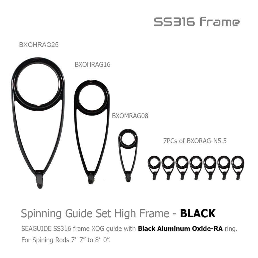 Seaguide Spinning High Frame Guide Set 8'0" Black Aluminum Oxide Ring RA