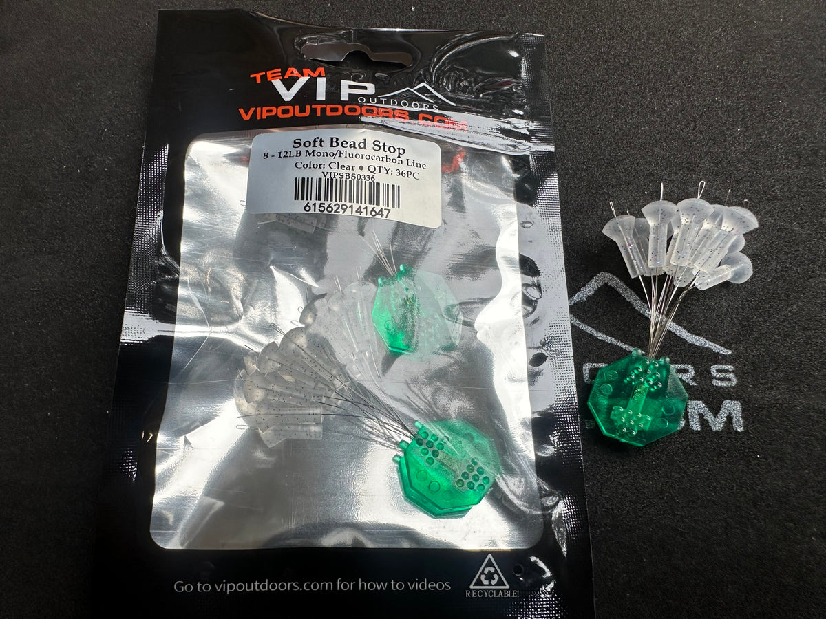 VIP Outdoors Soft Custer/Float Stop (Clear with Glitter) -36 pack
